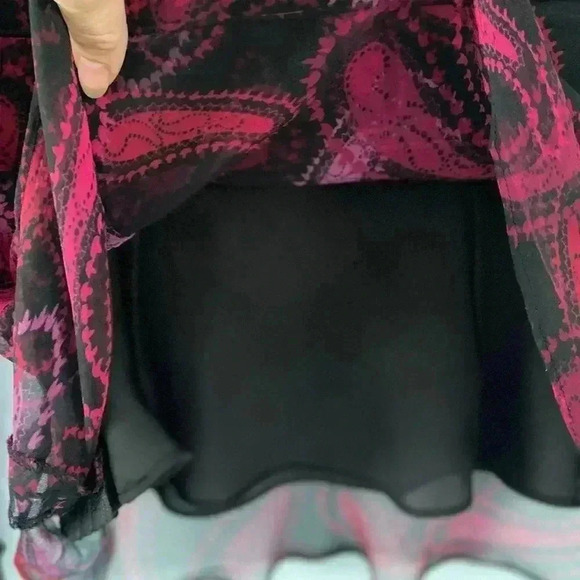 VTG Y2K 100% Silk Blouse Black Pink M Medium Whimsygoth Fairycore Goth Babydoll - Picture 11 of 11